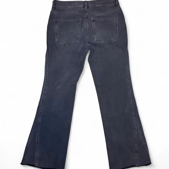 Free People Womens Black Wash Denim Flare Crop Raw Hem Mid Rise Jeans Sz 25R - Picture 2 of 5